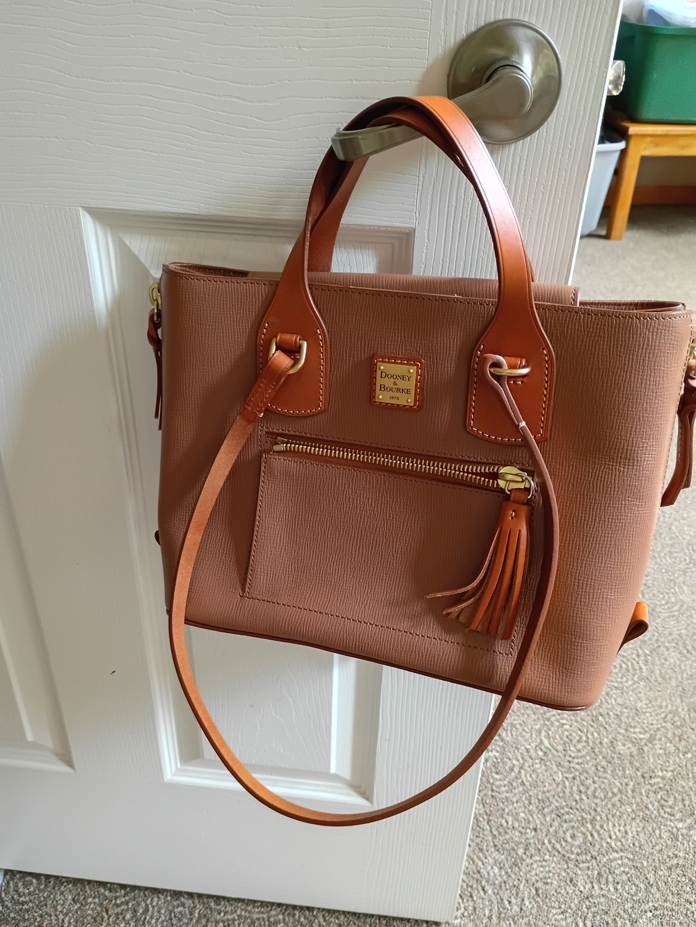 Dooney & Bourke Brown Leather Satchel with Tassel Zip Pocket
